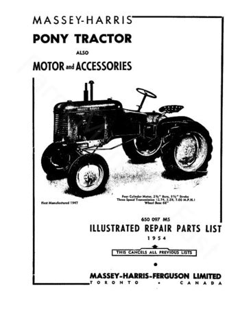 Massey-Harris 11 Pony Tractor - Parts Manual