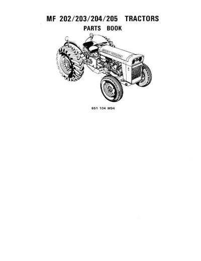 Massey Ferguson 202, 203, 204, and 205 Tractor - Parts Catalog
