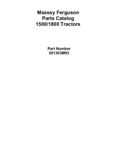 Massey Ferguson 1500 and 1800 Tractor - Parts Catalog