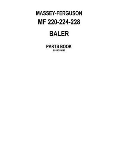 Massey Ferguson 220, 224, and 228 Baler - Parts Catalog