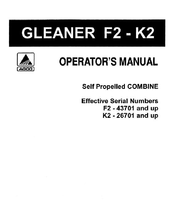 Gleaner F2 and K2 Combine Manual