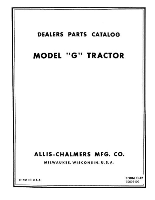Allis-Chalmers G Tractors  - Parts Manual