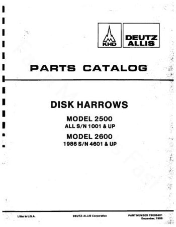 Allis-Chalmers 2500 and 2600 Disc - Parts Manual