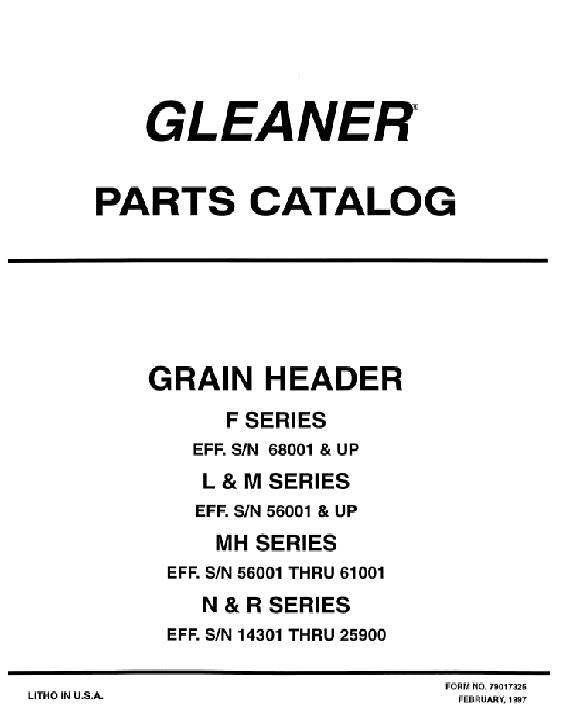 Gleaner F, L, M, K, MH, N, and R Grain Header - Parts Catalog