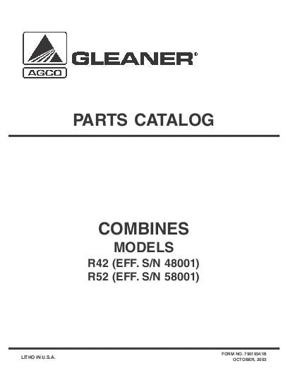 Gleaner R42 and R52 Combine - Parts Catalog