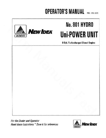 New Idea 801 Harvester Power Unit Manual