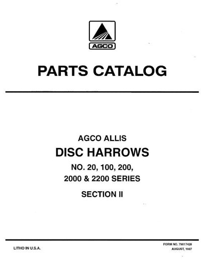 Allis-Chalmers 20, 100, 200, 2000, and 2200 Series Disc - Parts Manual