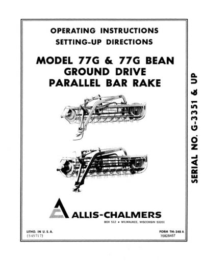 Allis-Chalmers 77G Hay Rake Manual