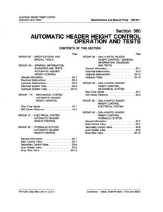 John Deere 6620, SideHill 6620, 7720 and 8820 Combine "Automatic Header Height Control Operation and Tests" - Technical Manual