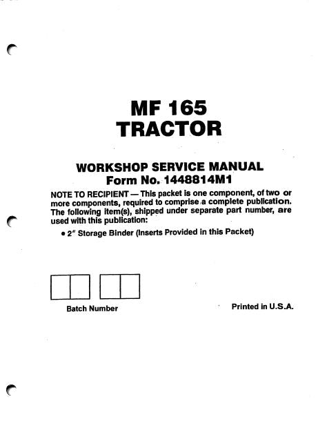 Massey Ferguson 165 Tractor - Service Manual