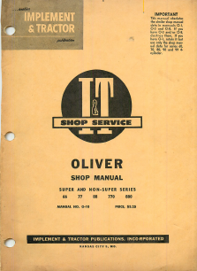 Oliver 66, 77, 88, 770, and 880 Tractors - I&T Shop Manual