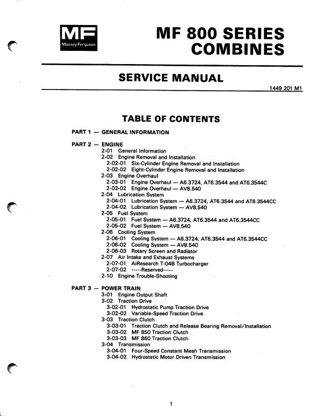 Massey Ferguson 850 and 860 - COMPLETE Service Manual