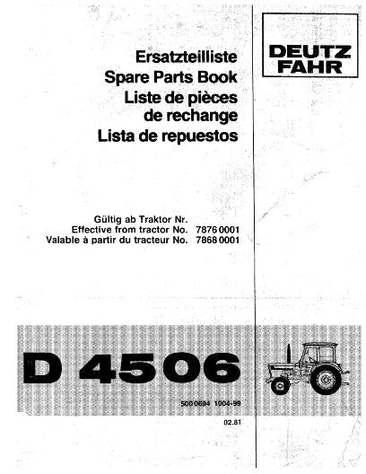 Deutz Fahr D406 Tractor - Parts Catalog
