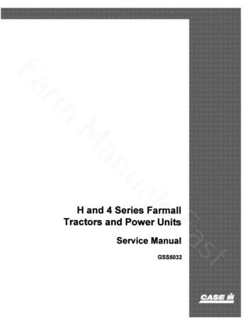 International Farmall H,  HV,  I4, IU4, U4, and W4 Tractor - Service Manual