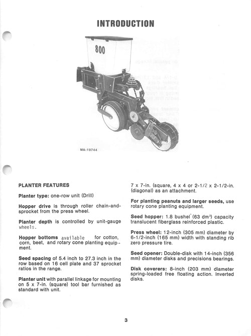 International 800 Early Riser Plate-Type Planter Manual