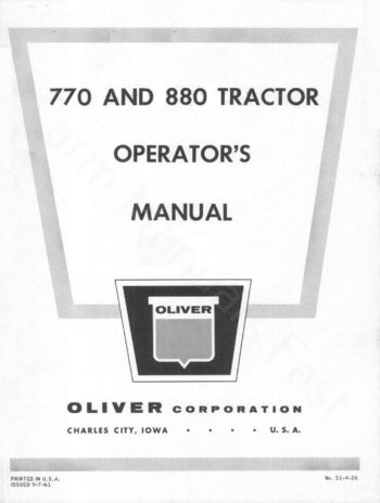 Oliver 770 and 880 Tractor Manual