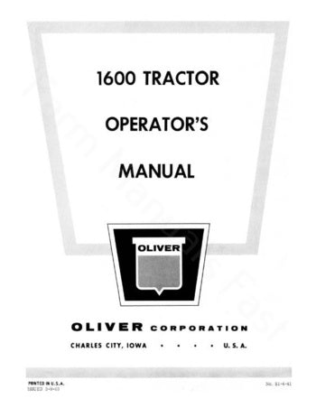 Oliver 1600 Tractor Manual