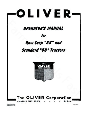 Oliver 88 Row crop and 88 Standard Tractor Manual