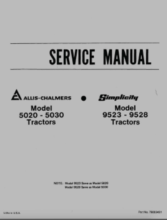 Allis-Chalmers 5020 and 5030 Tractor - Service Manual
