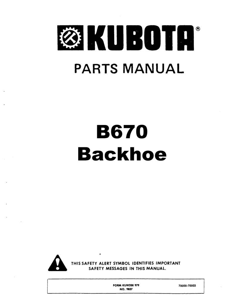 Kubota B670 Backhoe - Parts Catalog