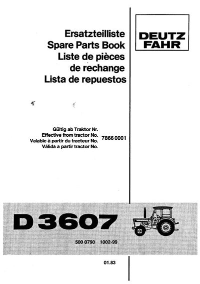 Deutz Fahr D3607 Tractor - Parts Catalog