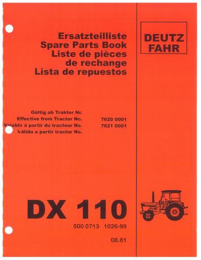 Deutz Fahr DX110 Tractor - Parts Catalog