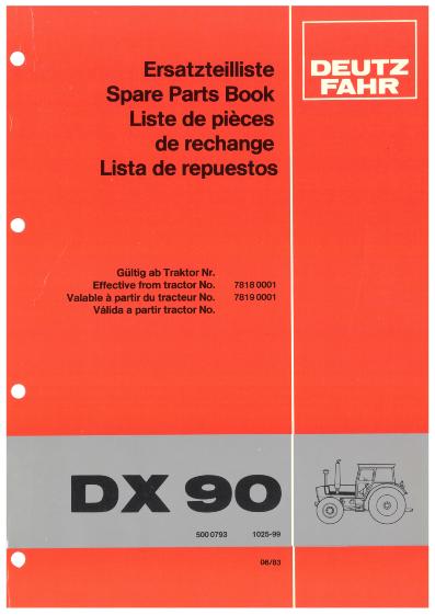 Deutz Fahr DX90 Tractor - Parts Catalog
