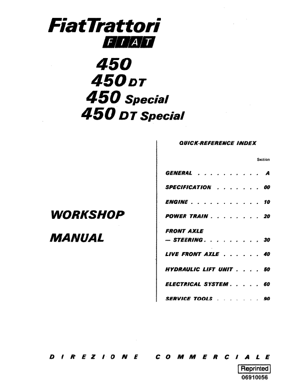 Fiat Hesston 450, 450 DT, 450 Special, and 450DT Special Tractor - Service Manual