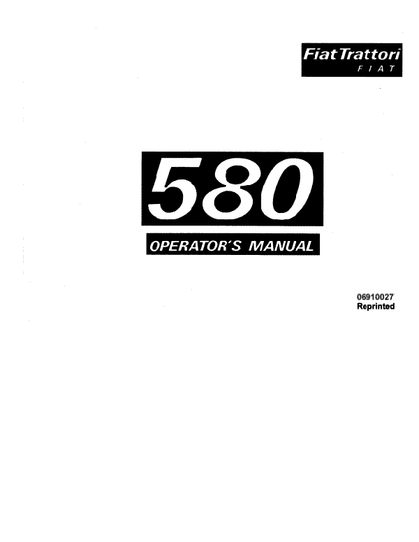 Fiat Hesston 580 and 580DT Tractor Manual