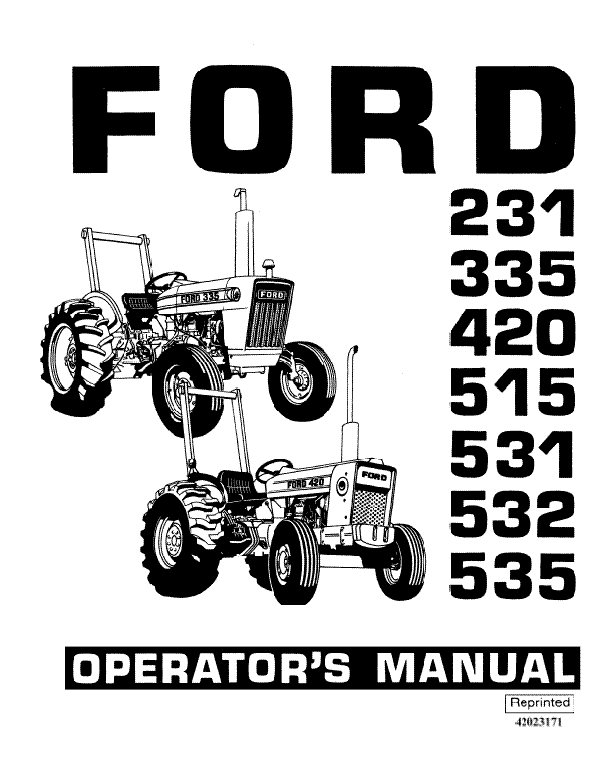 Ford 231, 335, 420, 515, 531, 532, and 535 Tractors Manual