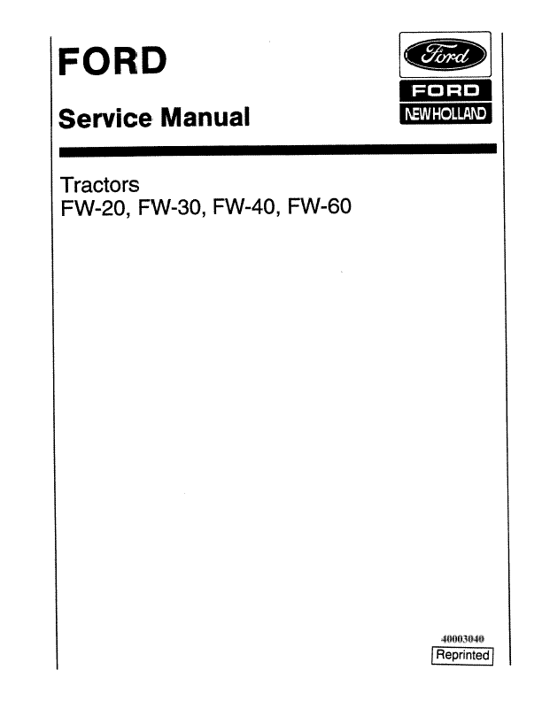 Ford FW-20, FW-30, FW-40, FW-60 Tractor - Service Manual
