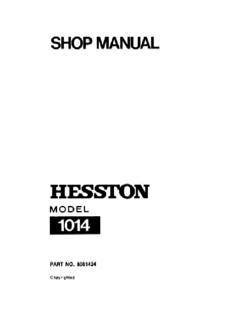 Hesston 1014 Mower Conditioner - Service Manual