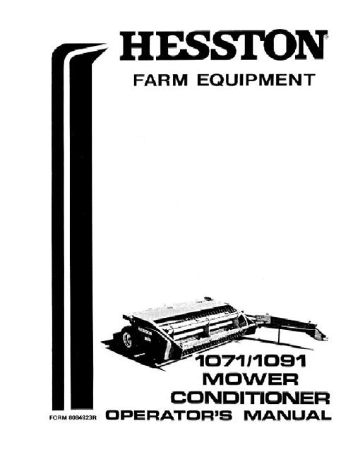 Hesston 1071 and 1091 Mower/ Conditioner Manual