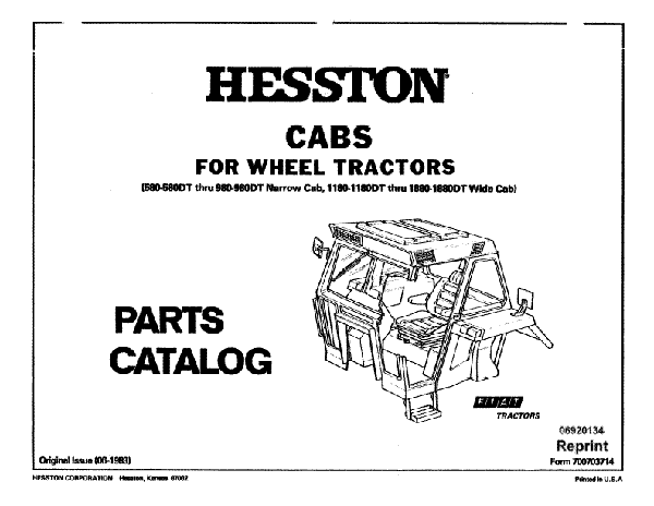 Fiat Hesston 1180, 1180DT, 1880, 1880DT, 580, 580DT, 980 and 980DT Tractor - Parts Catalog
