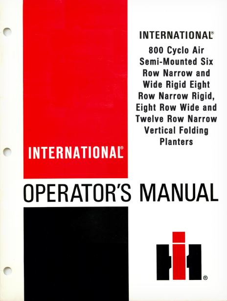 International 800 Cyclo Air Vertical Folding Planters Manual