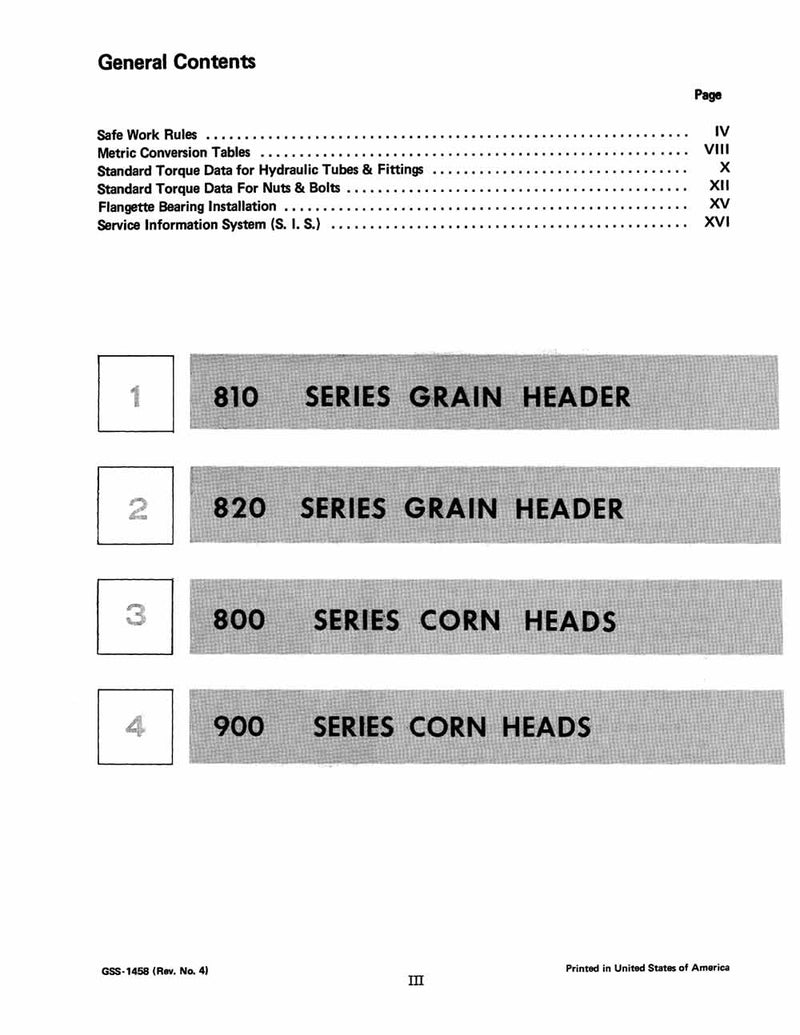 International 810 and 820 Grain Header - Service Manual