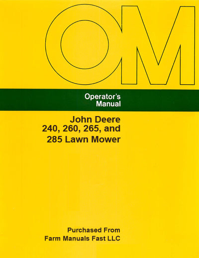 John Deere 240, 260, 265, and 285 Lawn and Garden Tractor Manual