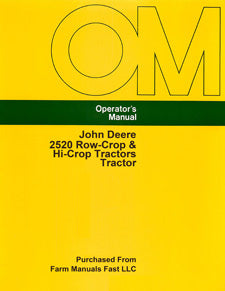 John Deere 2520 Row-Crop & Hi-Crop Tractors Tractor Manual