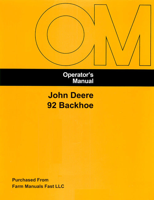 John Deere 92 Backhoe Manual