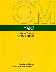 John Deere HA-92 Tractor Manual