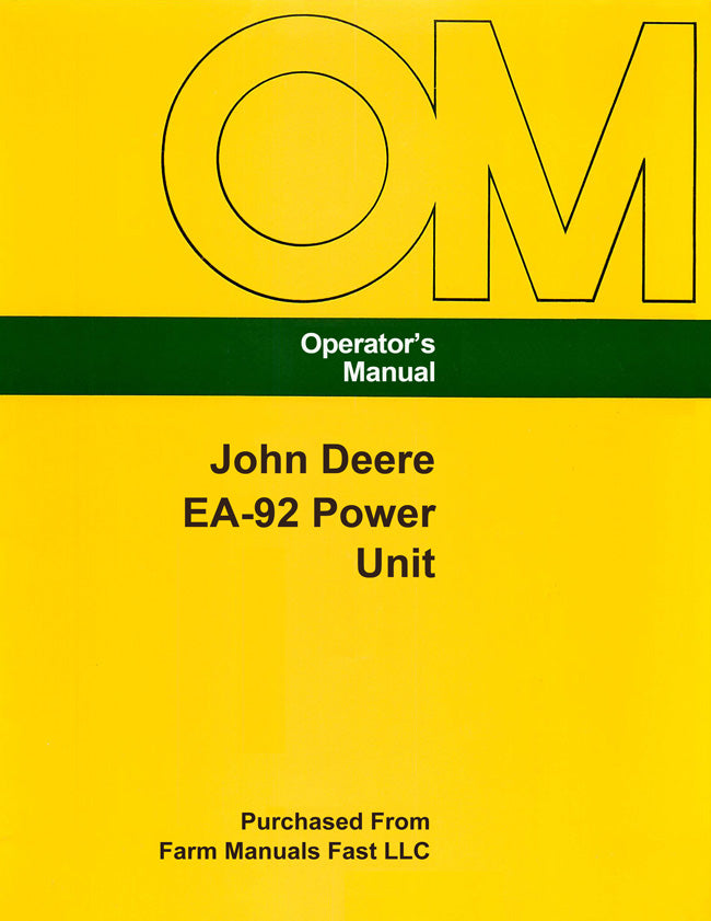 John Deere EA-92 Power Unit Manual Cover