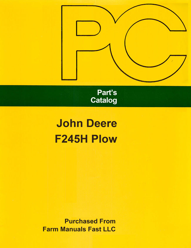 John Deere F245H Plow - Parts Catalog Cover