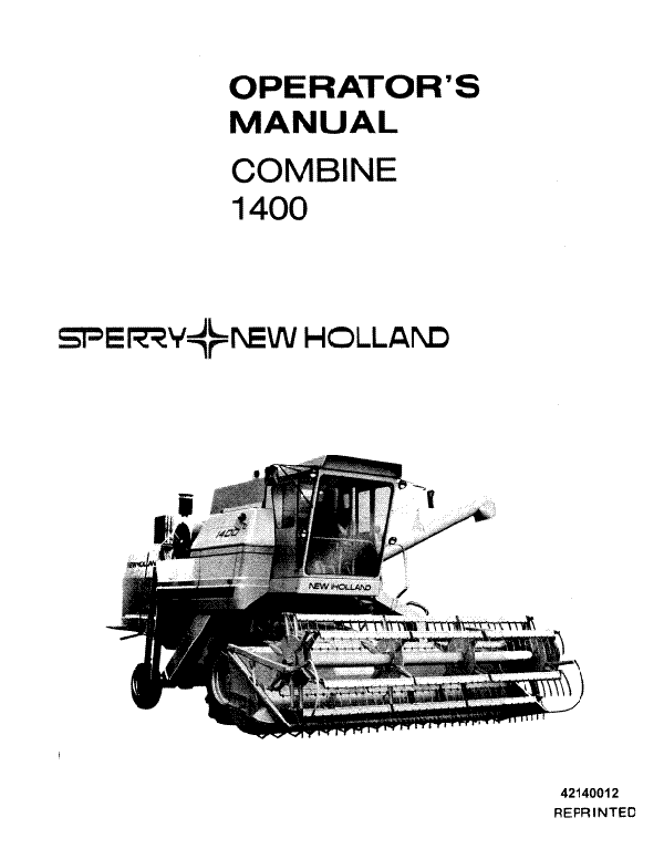 New Holland 1400 Combine Manual