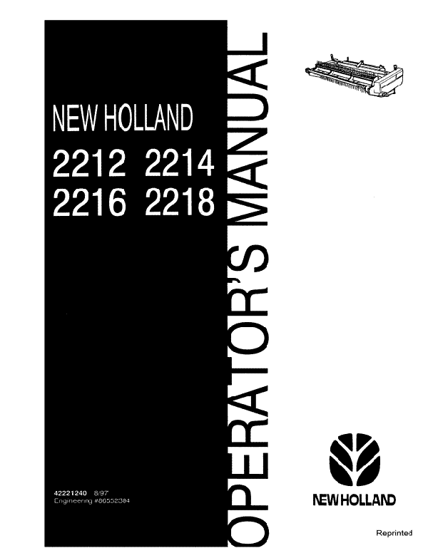 New Holland 2212, 2214, 2216 and 2218 Headers Manual