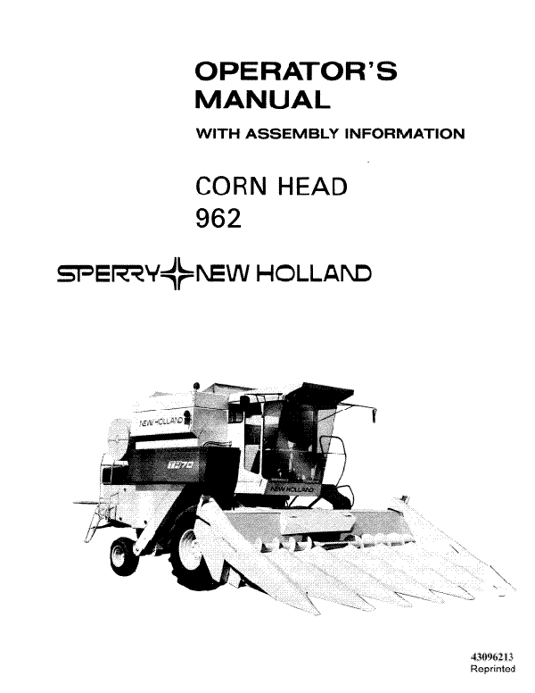 New Holland 962 Header Manual