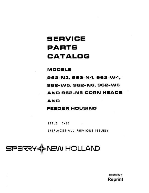 New Holland 962 Corn Head - Parts Catalog
