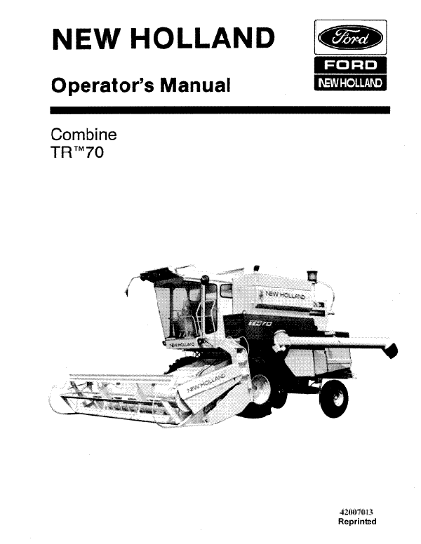New Holland TR70 Combine Manual