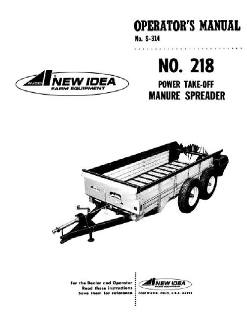 New Idea 218 Manure Spreader Manual