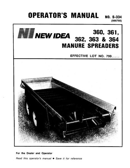 New Idea 360, 361, 362, 363, and 364 Manure Spreader Manual