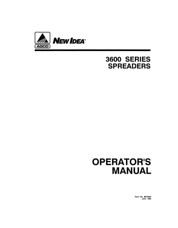 New Idea 3600 Series Manure Spreader Manual